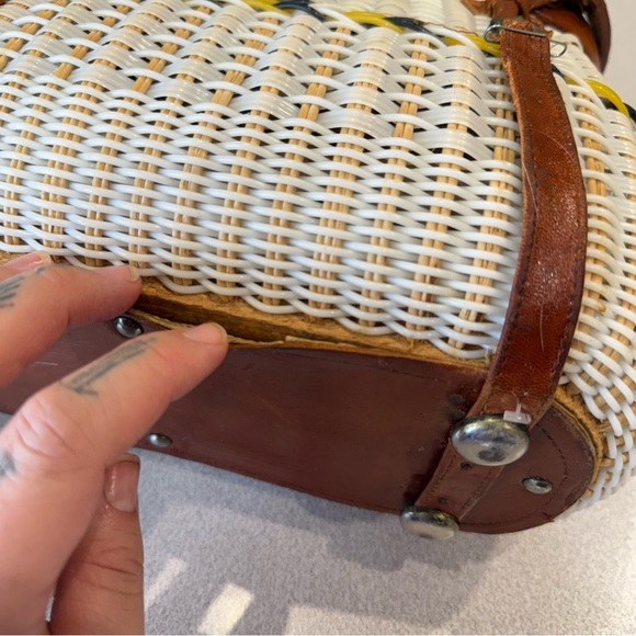 Vintage Travel Woven Wicker White Plastic Handbag Creel Shoulder Bag Antique - Picture 11 of 11